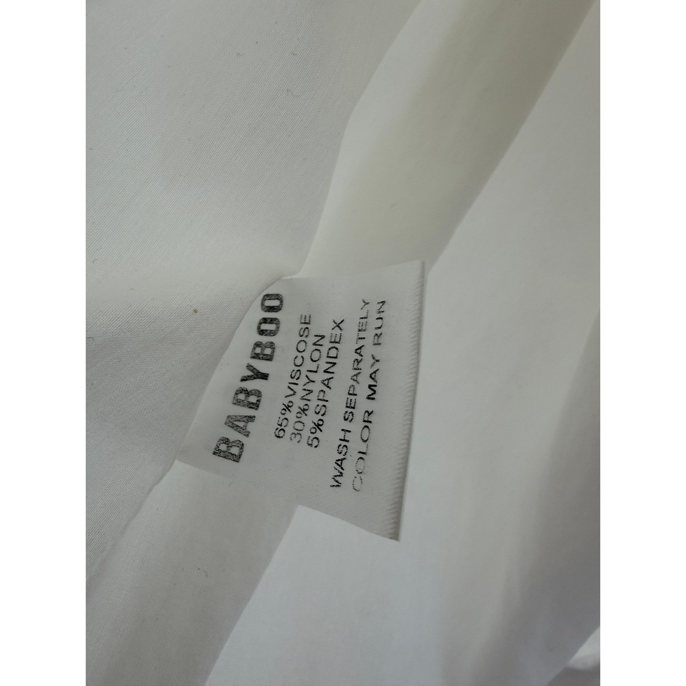 Babyboo Mini Dress Womens Size M White Ruched Side Slit V-Neck Cocktail Party - Picture 3 of 9